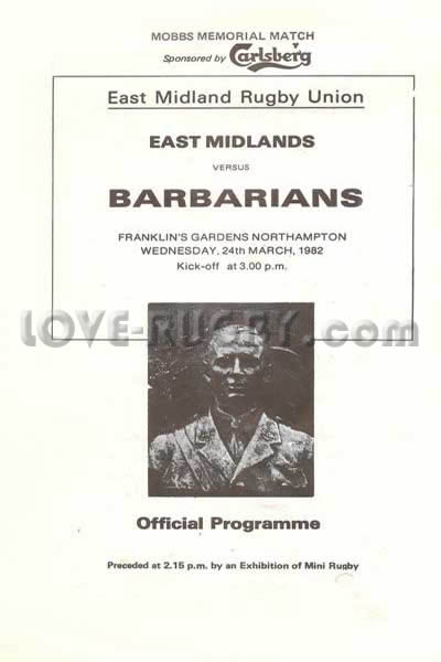 1982 East Midlands v Barbarians  Rugby Programme